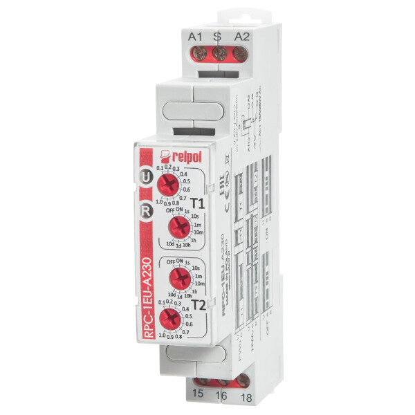 RELPOL RPC-1EU-A230 Double time relay switch-on and switch-off delay 1 changeover contact 230V AC 16A