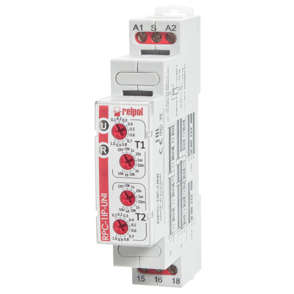 RELPOL RPC-1IP-UNI Time relay double timer Cyclical operation 2 intervals 1 CO contact 12V to 240V AC/DC16A
