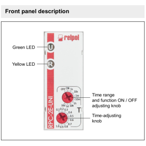 RPC-2E-UNI - Time relay, 2 contact, on-delay, 8A, 12 .. 230V AC/DC, 8 time ranges