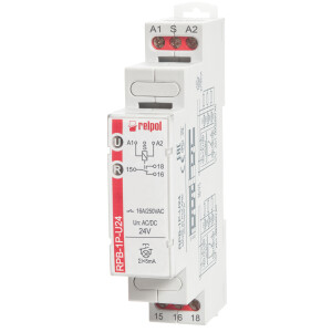 RPB-1P-U24 - Bistable impuls relay 24V AC/DC 1 changeover contact LED control.