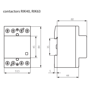 RIK63-22-230 - Installation contactor 4 Poles - 2N/O + 2N/C 230V AC 63A