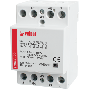 RIK63-22-24 - Installation contactor 4 Poles - 2N/O + 2N/C 24V AC/DC 63A