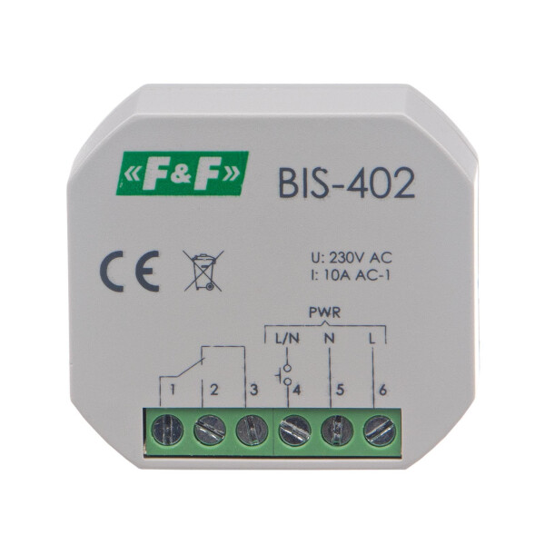 BIS-402 latching relay 230V AC 10A flush-mounted box 1 changeover contact