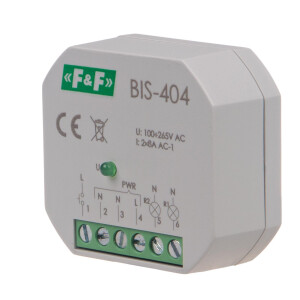BIS-404 latching relay 230V AC 2 NO contacts 2x8A...