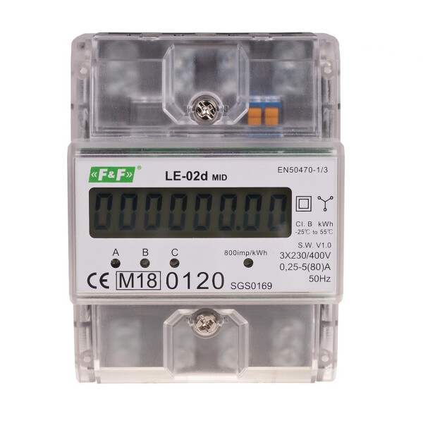 LE-02d electricity meter 3-phase 80A 3x230V to 400V static